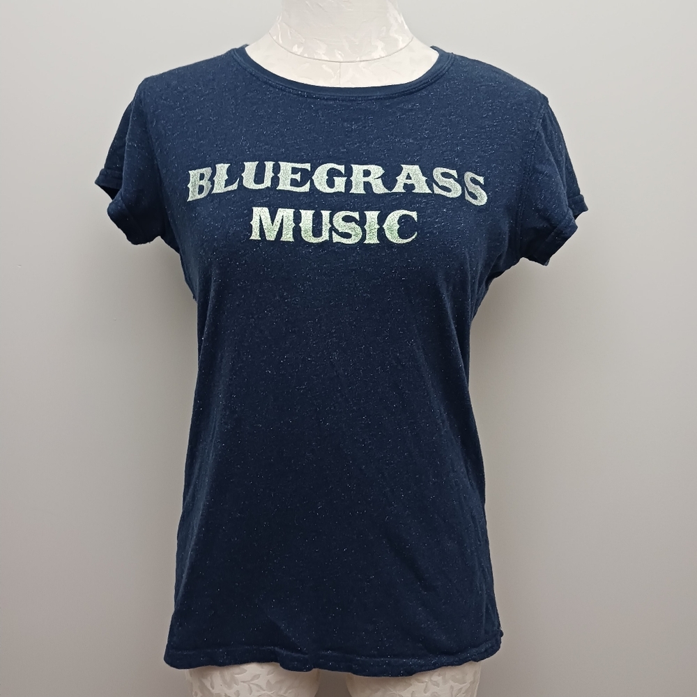 Womens J.America Bluegrass Music T Shirt Blue Size XL Glitter Sparkle